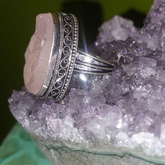 Raw Rose Quartz High Setting Ring Size 9 - Picture 6 of 7